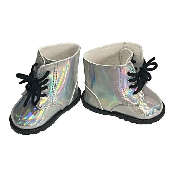 American Girl Doll BOOTS Silver Iridescent Rainbow Luciana Corinne Shoelaces NEW - Picture 4 of 5